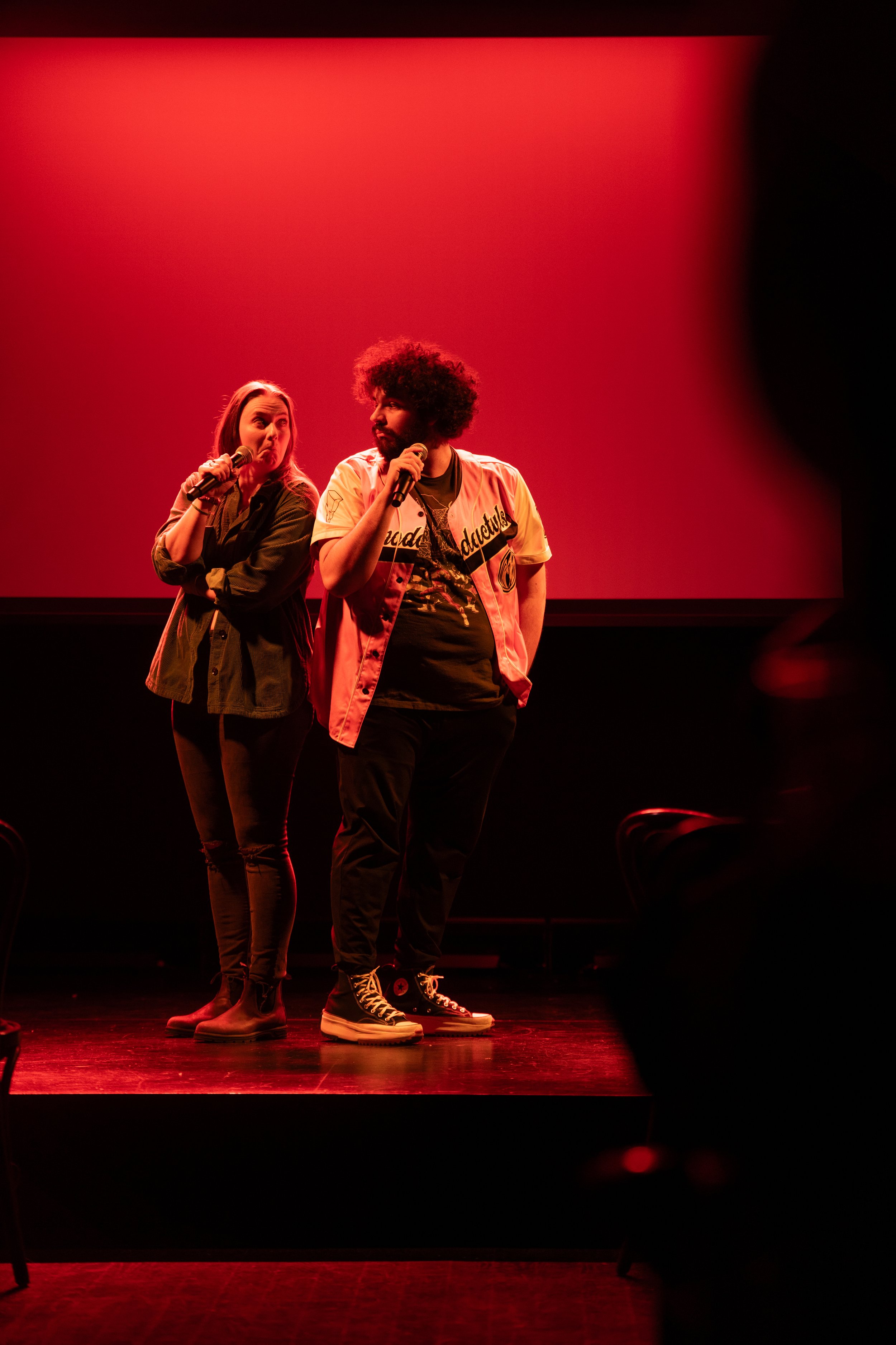   Anne-Marie Pietersma &amp; SMJ in the December 2023 Showgasm at Ars Nova (Photo by Hanjie Chow)  