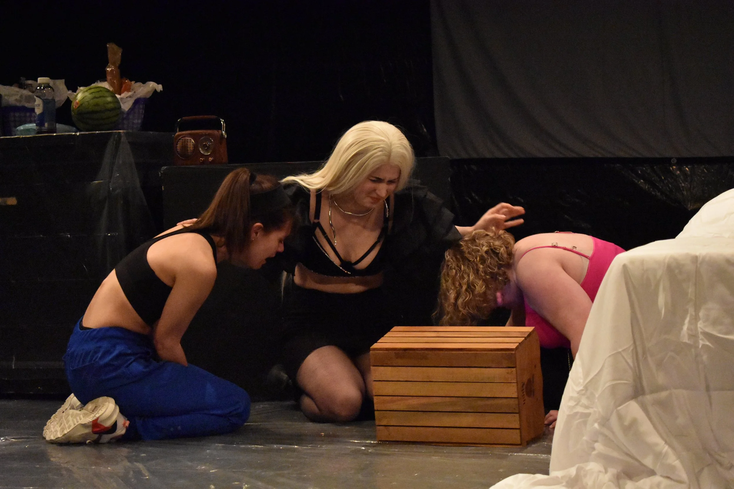   Devon Fruscione, Atlas Kessinger, and Emma Massey in the 2023 Student Production at Wright State University (Photo by Ashley Ortel &amp; John Cuozzo)  