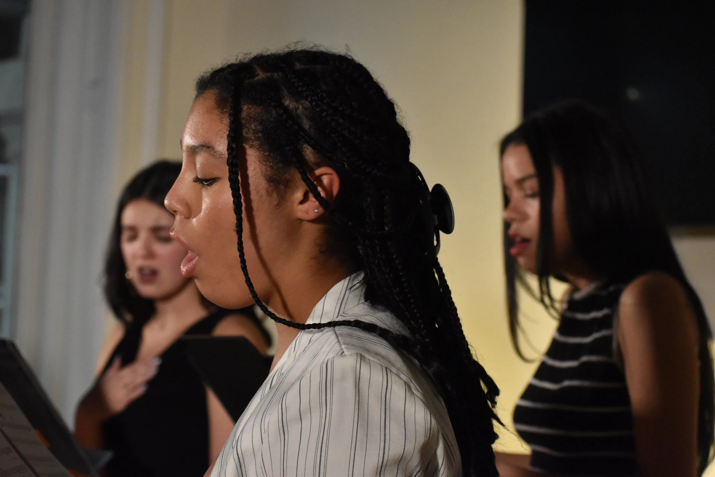   Anna Maria Ferrari, Sawyer Evans, &amp; Lily Soto in the 2024 NYU Workshop (Photo by Francesca DiMiceli)  