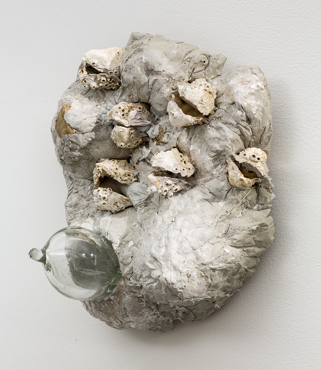 Buden, Alta, Umbos, 2019, Rockite, oyster shells, mica, handblown glass, 13 x 11 x 6 inches.jpg