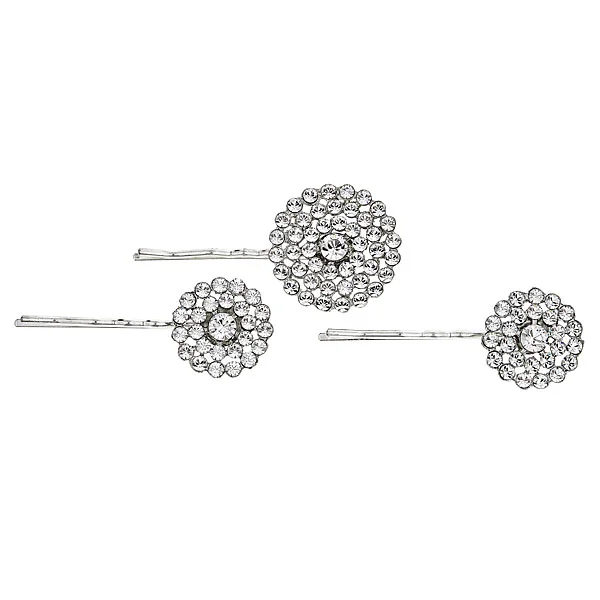 RACHEL Set of 3 hair pins of Swarovski crystals Measurement 1 1/8", 7/8" Details: Available in gold and silver finish