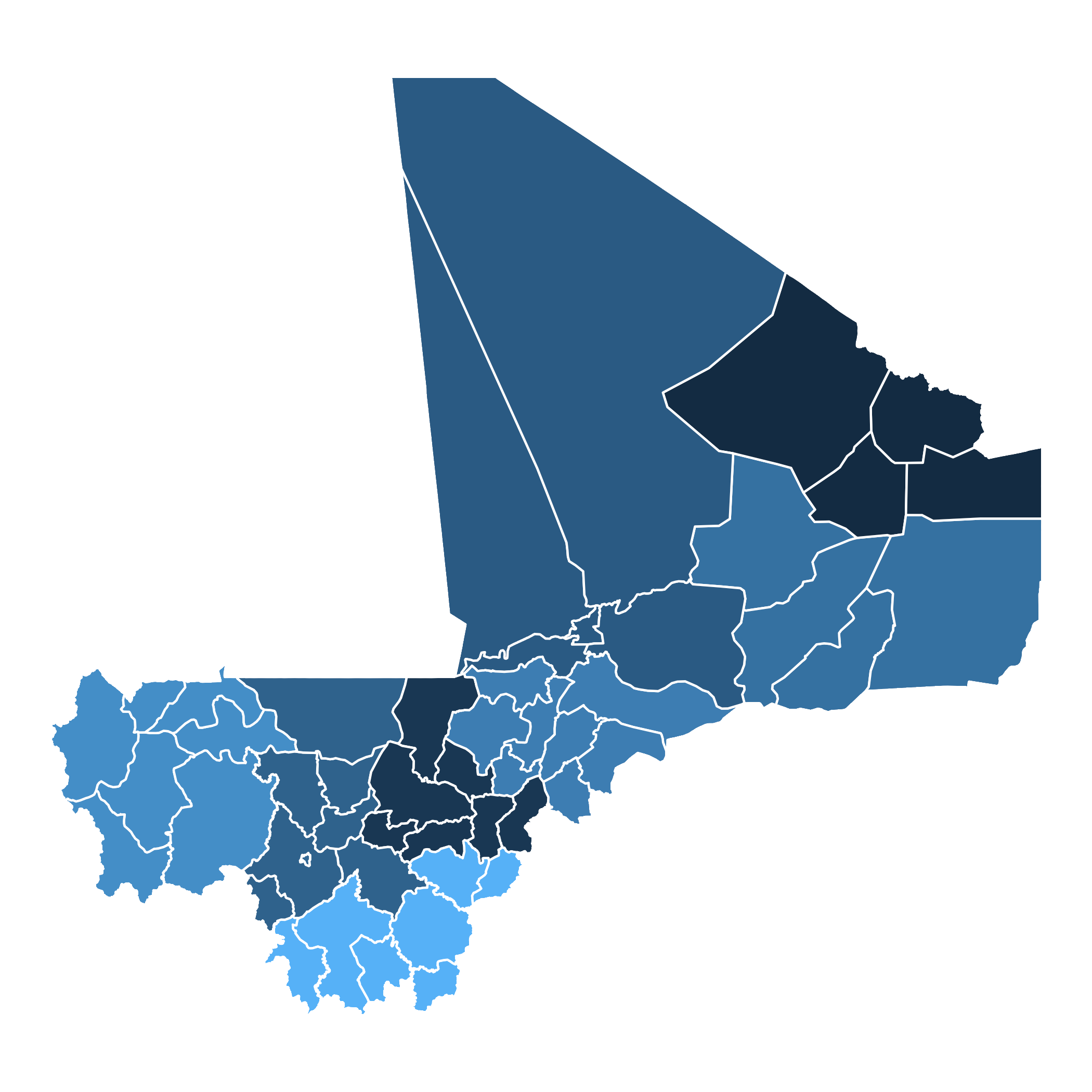 Administrative Districts of Mali with associated 7 day Battle likelihood