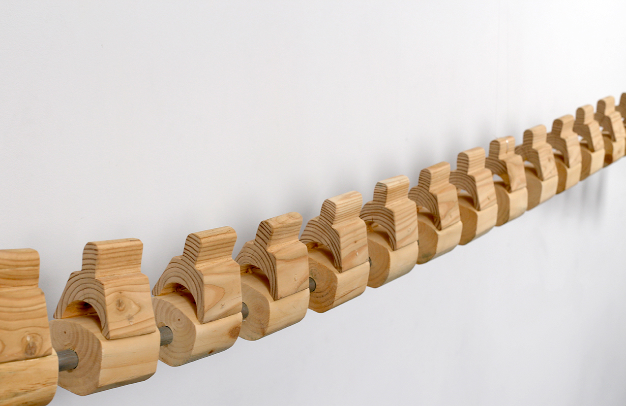 Isabelle Sarazin-Frey, Whale Spine, Wood, metal bar, glue, 123 inch (length), 4 inch (width), 8 inch (height), 2015
