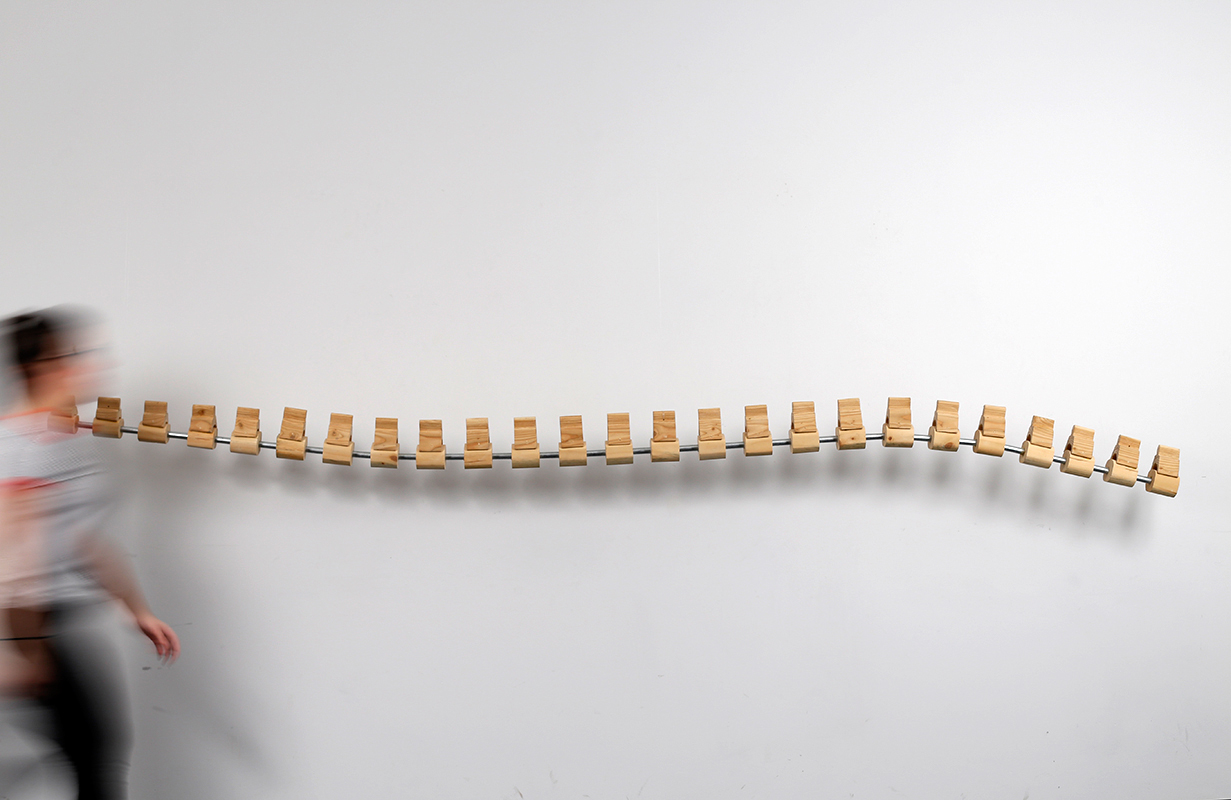 Isabelle Sarazin-Frey, Whale Spine, Wood, metal bar, glue, 123 inch (length), 4 inch (width), 8 inch (height), 2015