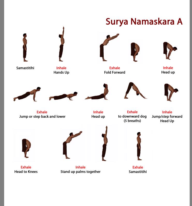 Here is Surya Namaskara A. Repeat 5x. Take rest in balasana (childs pose) if needed. Or at the top of the mat in Samastitihi.