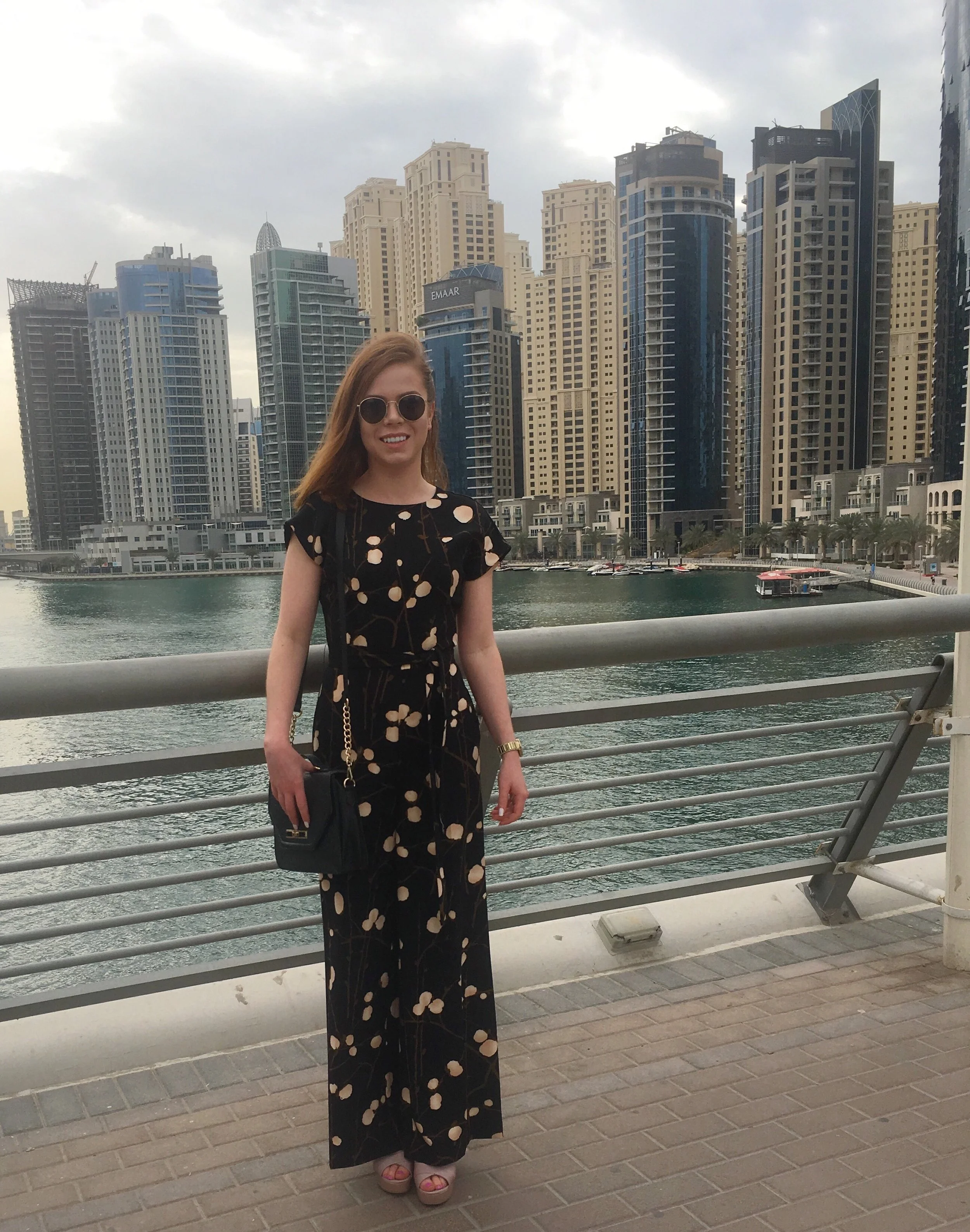 An awkward tourist photo down at Dubai Marina.