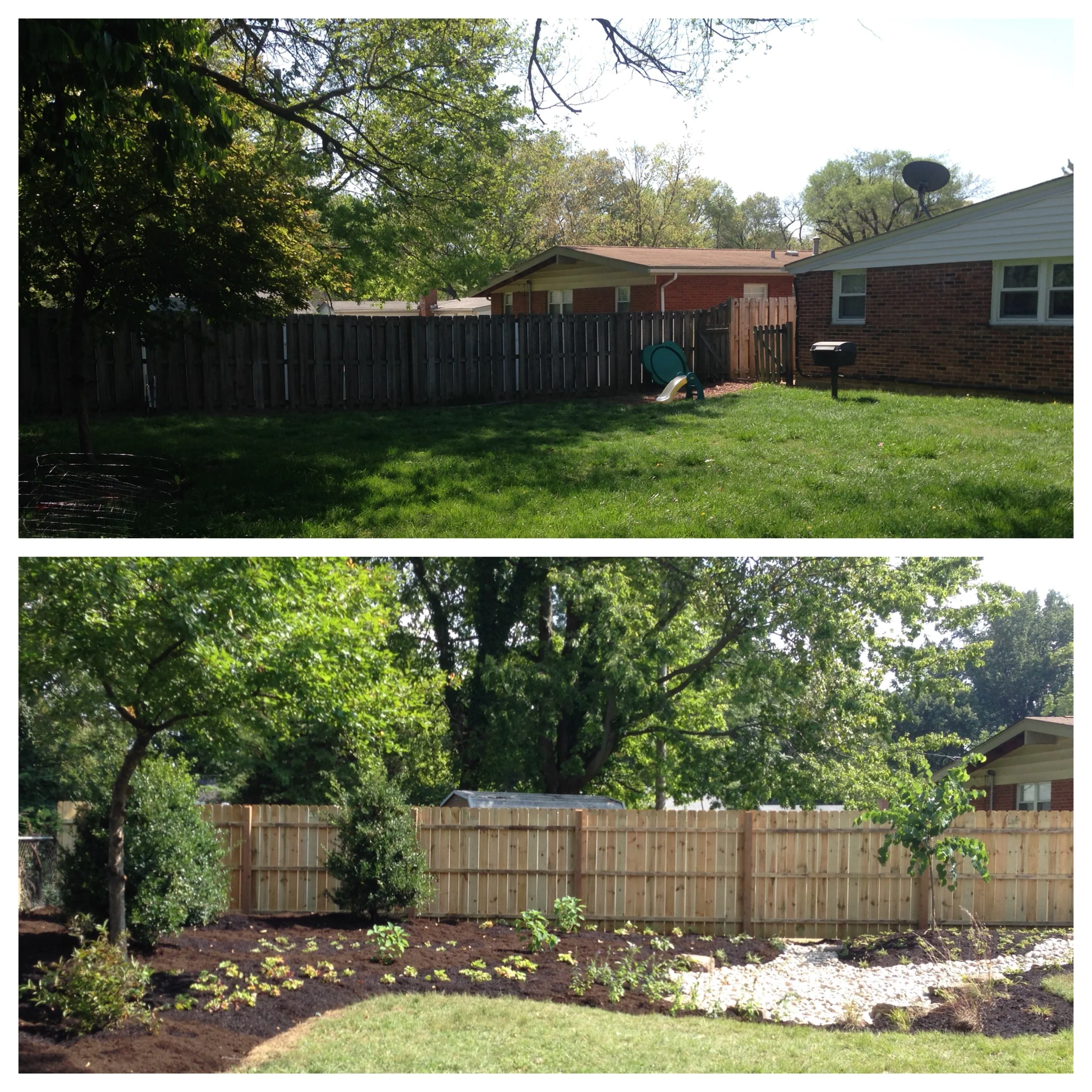 before and after rain garden installation