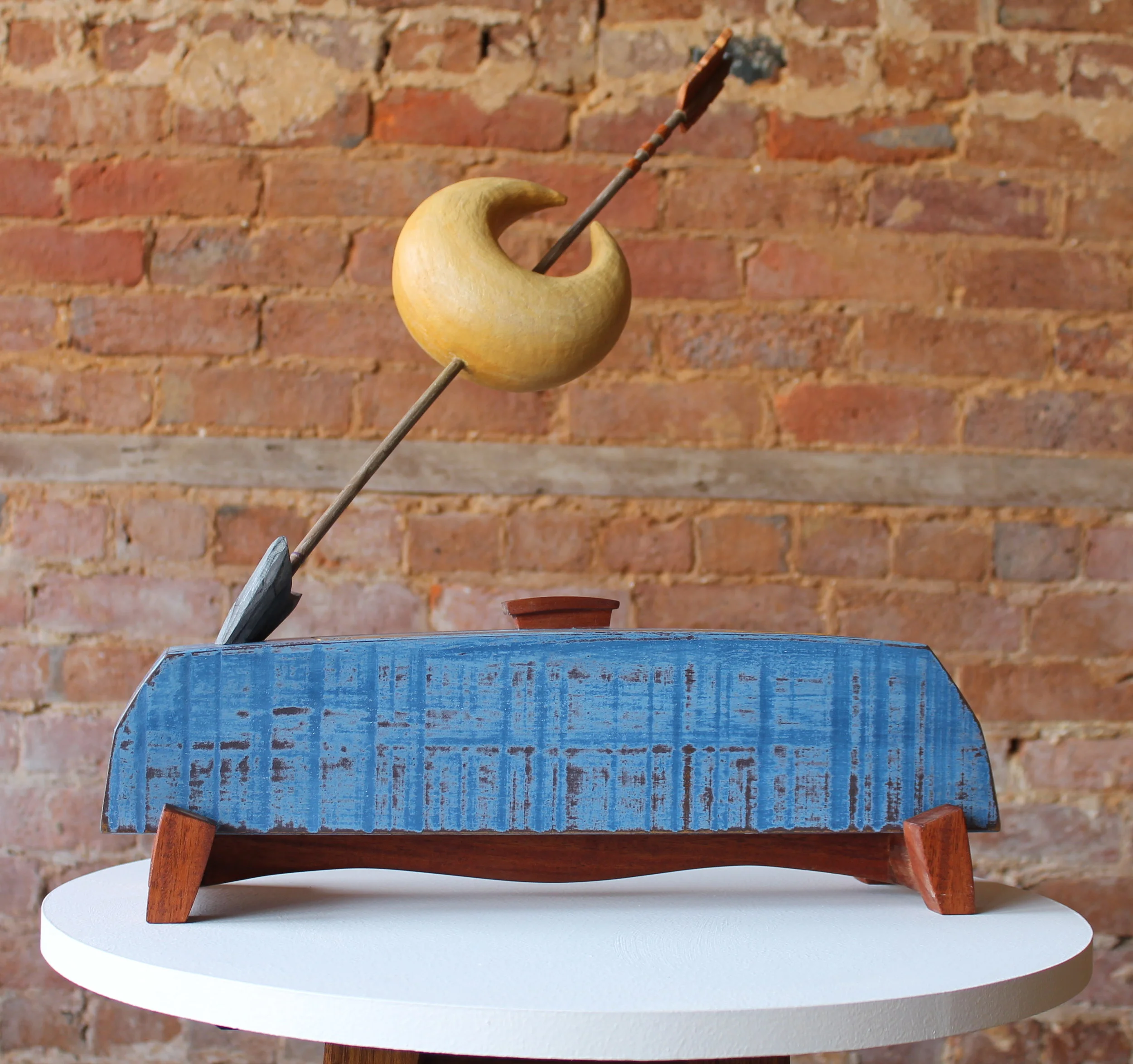   “Right Outta The Sky” 17.5” x 5.5” x 24” Poplar, Maple, Mahogany, Milk Paint, Prismacolor 2015  