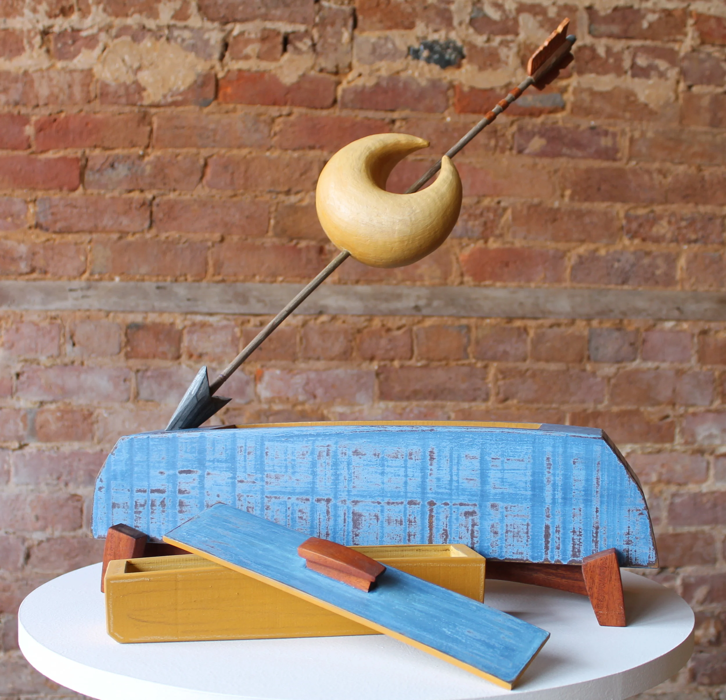   “Right Outta The Sky” 17.5” x 5.5” x 24” Poplar, Maple, Mahogany, Milk Paint, Prismacolor 2015  