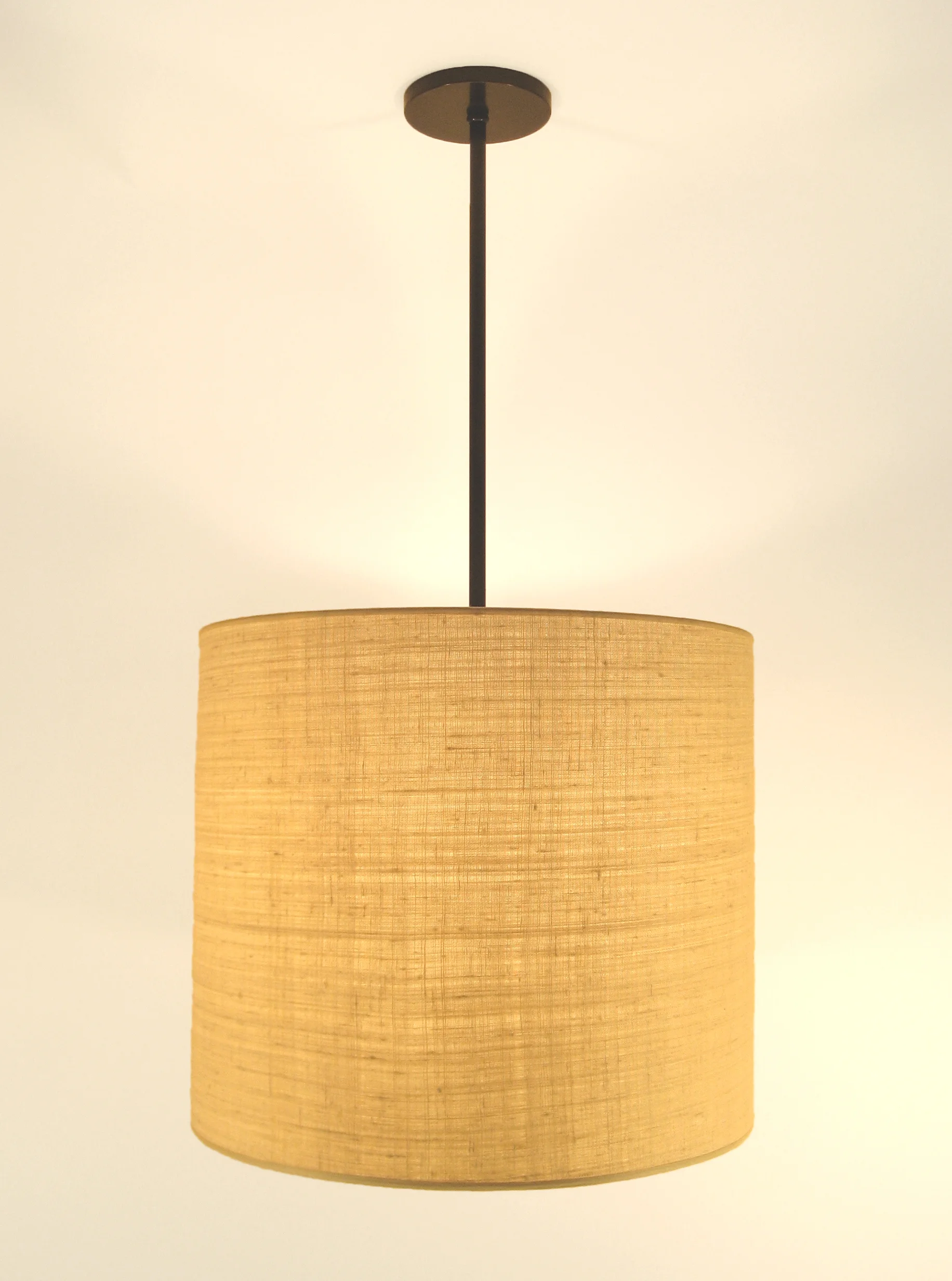 Aldo Pendant Bronze / beige linen shade.