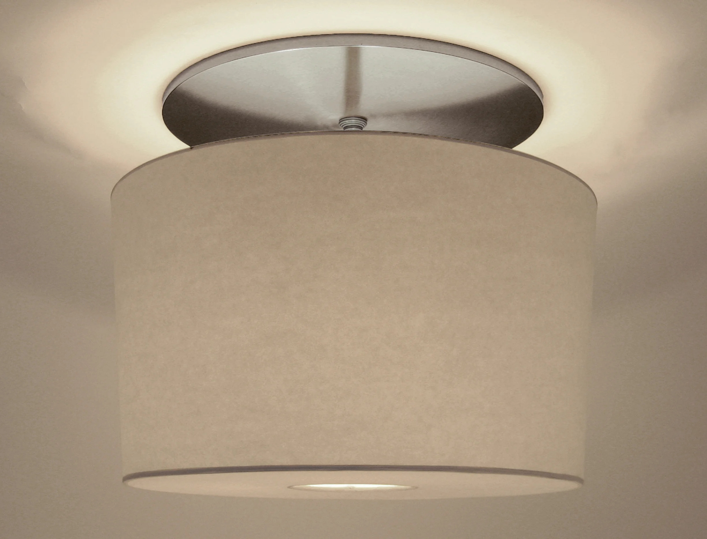 Duvall Drum Pendant Satin nickel / white paper shade.