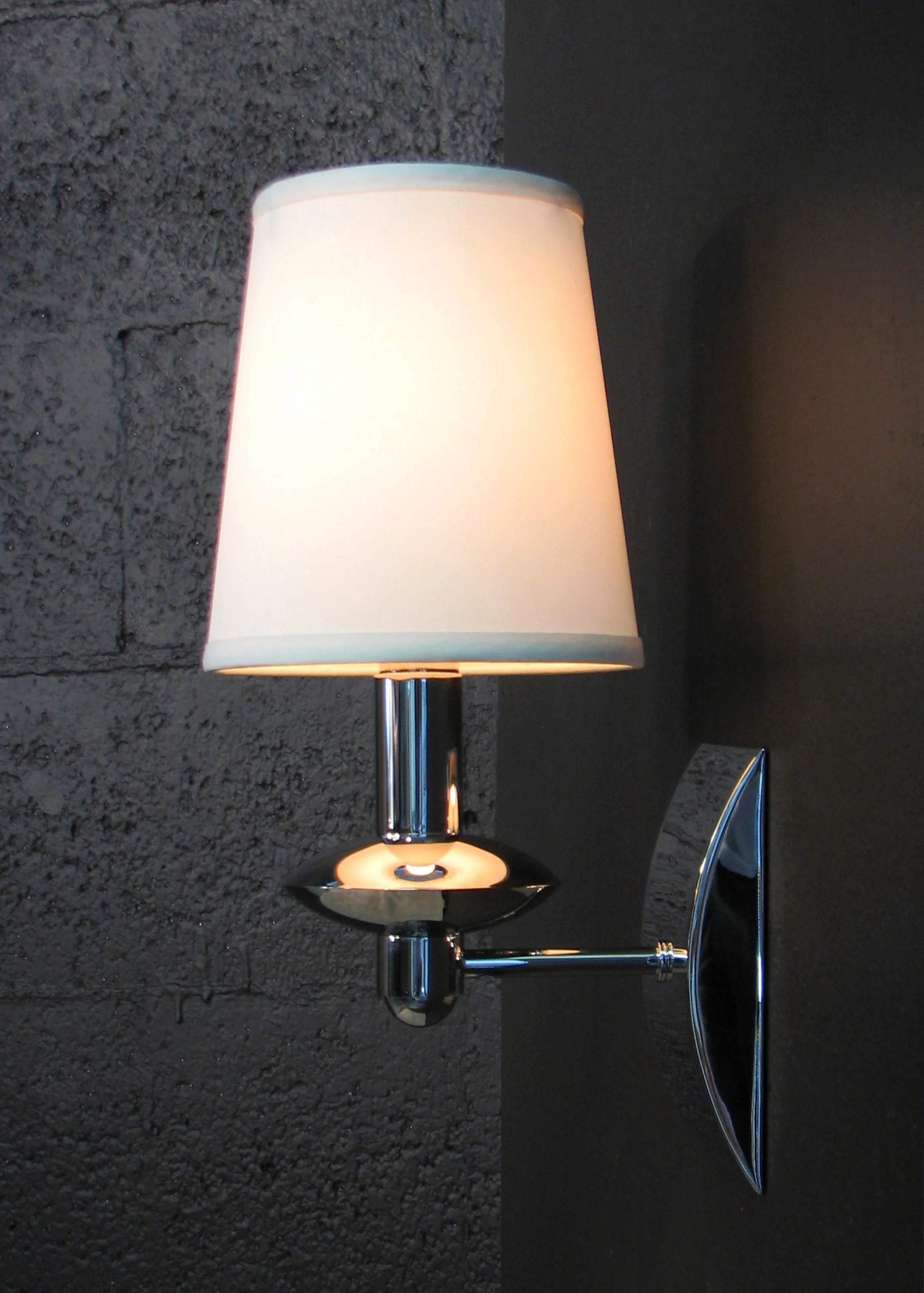 Alcazar Sconce Polished nickel / beige pongee silk shade.