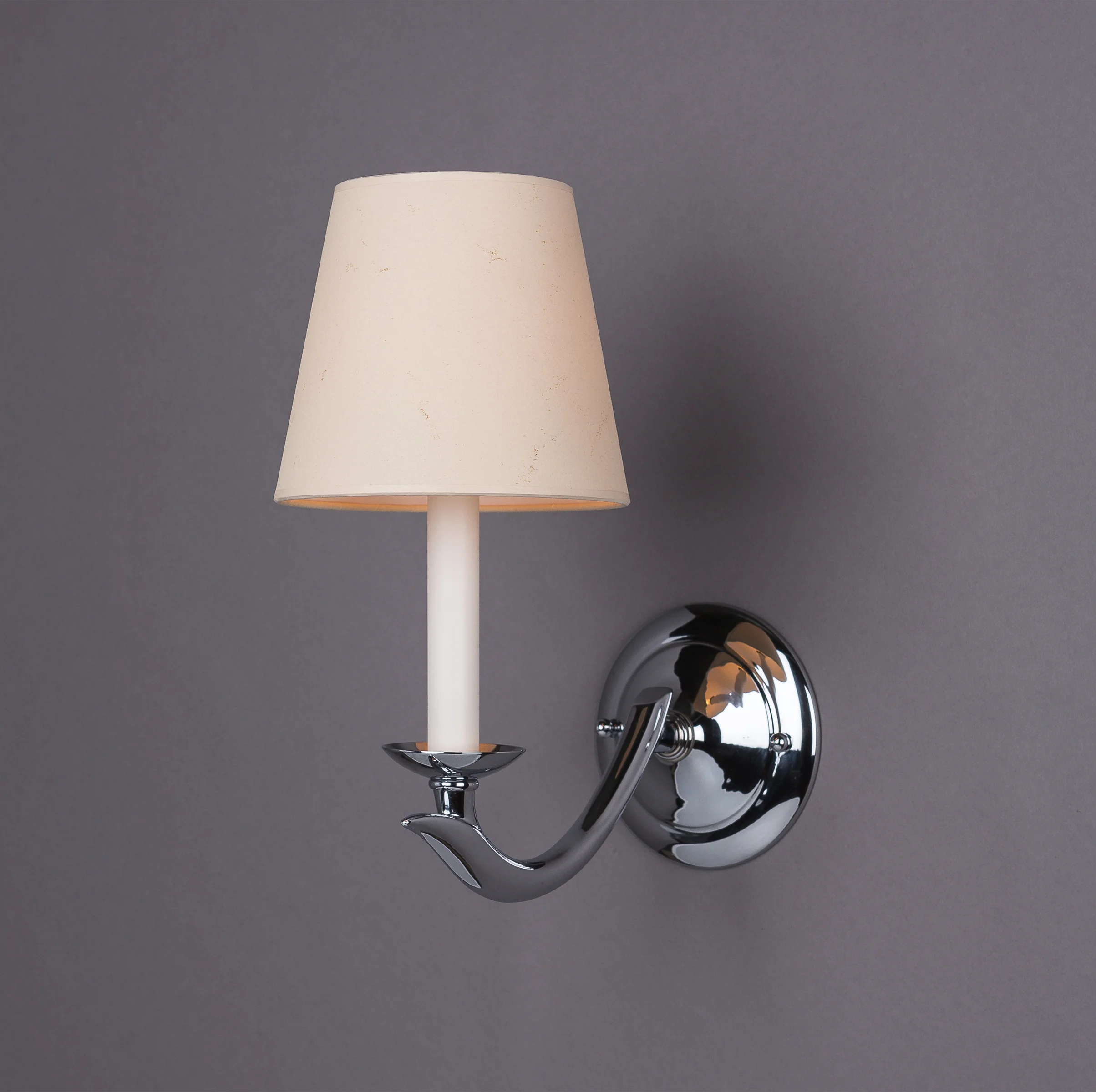 Jules Sconce Polished chrome / parchment shade.