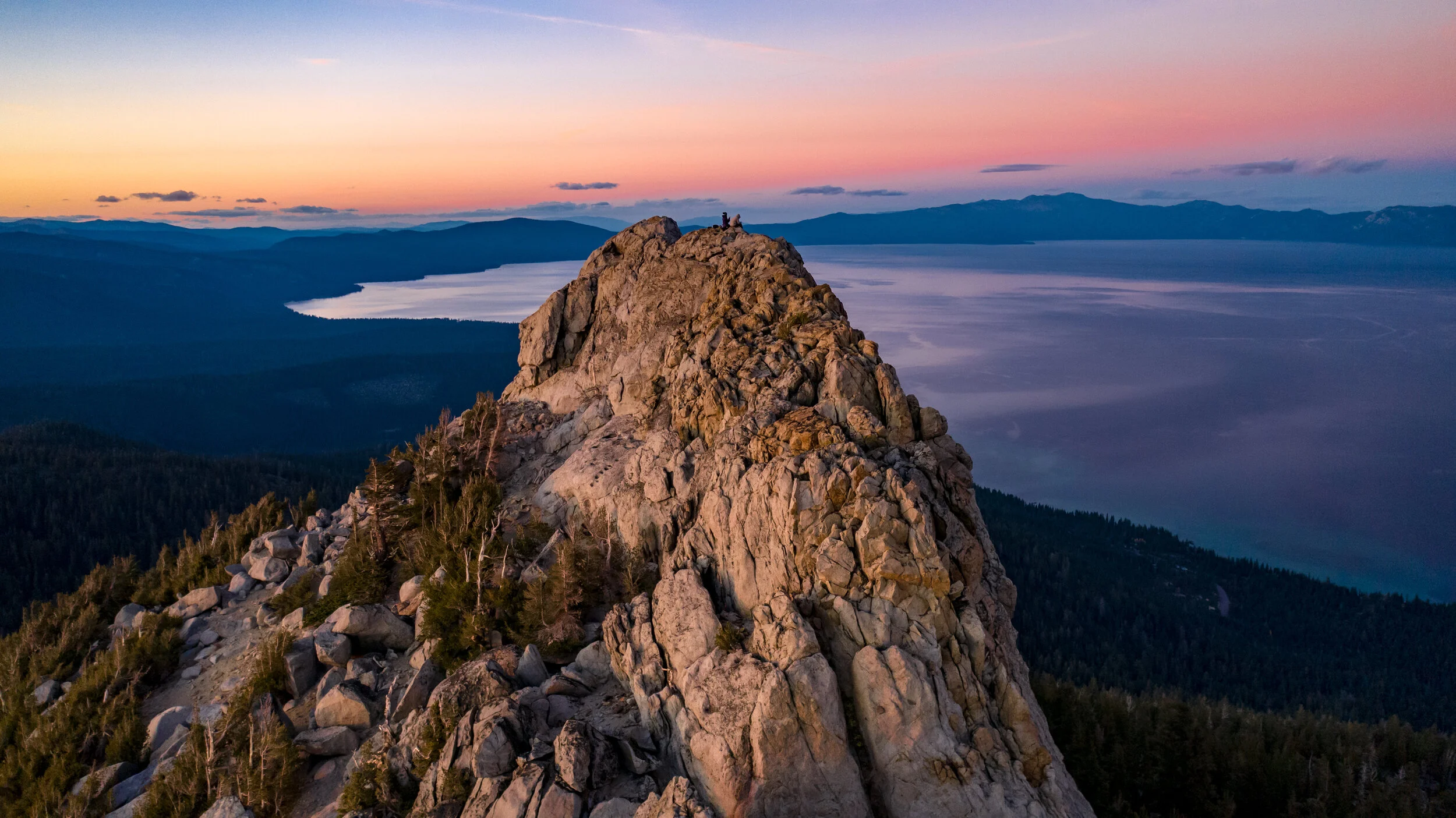 Sunset drone photography of Lake Tahoe