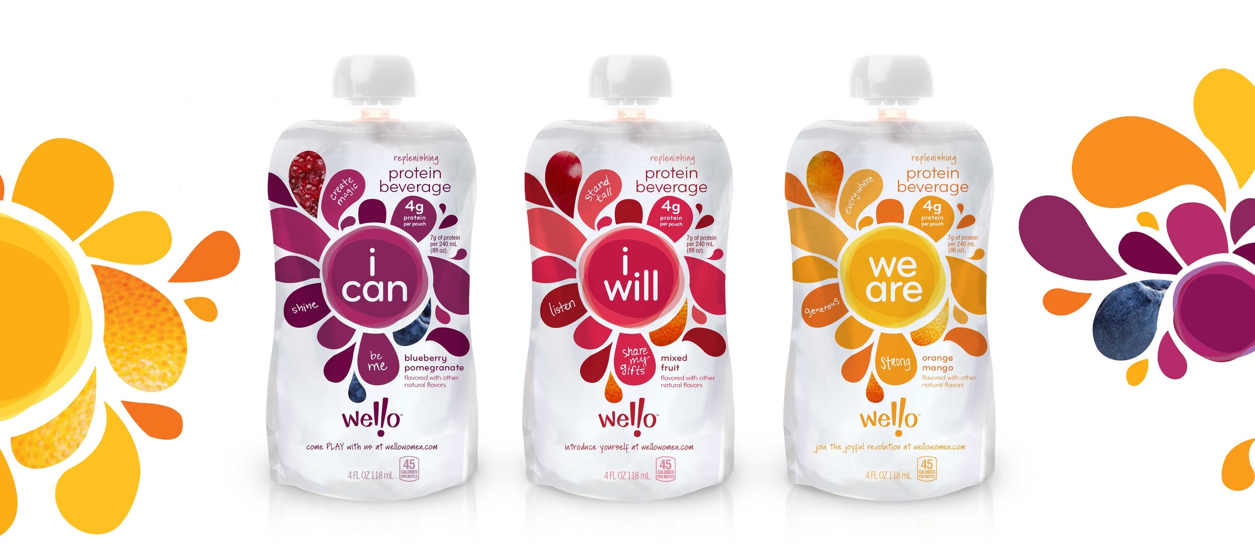 *Three food packaging designs for Wello™ brand protein water