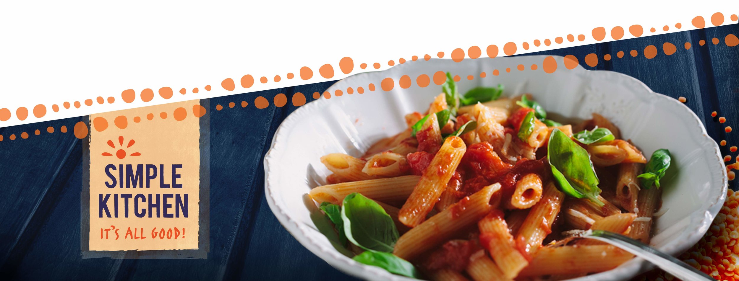 *A bowl of simple kitchen brand pasta with red sauce