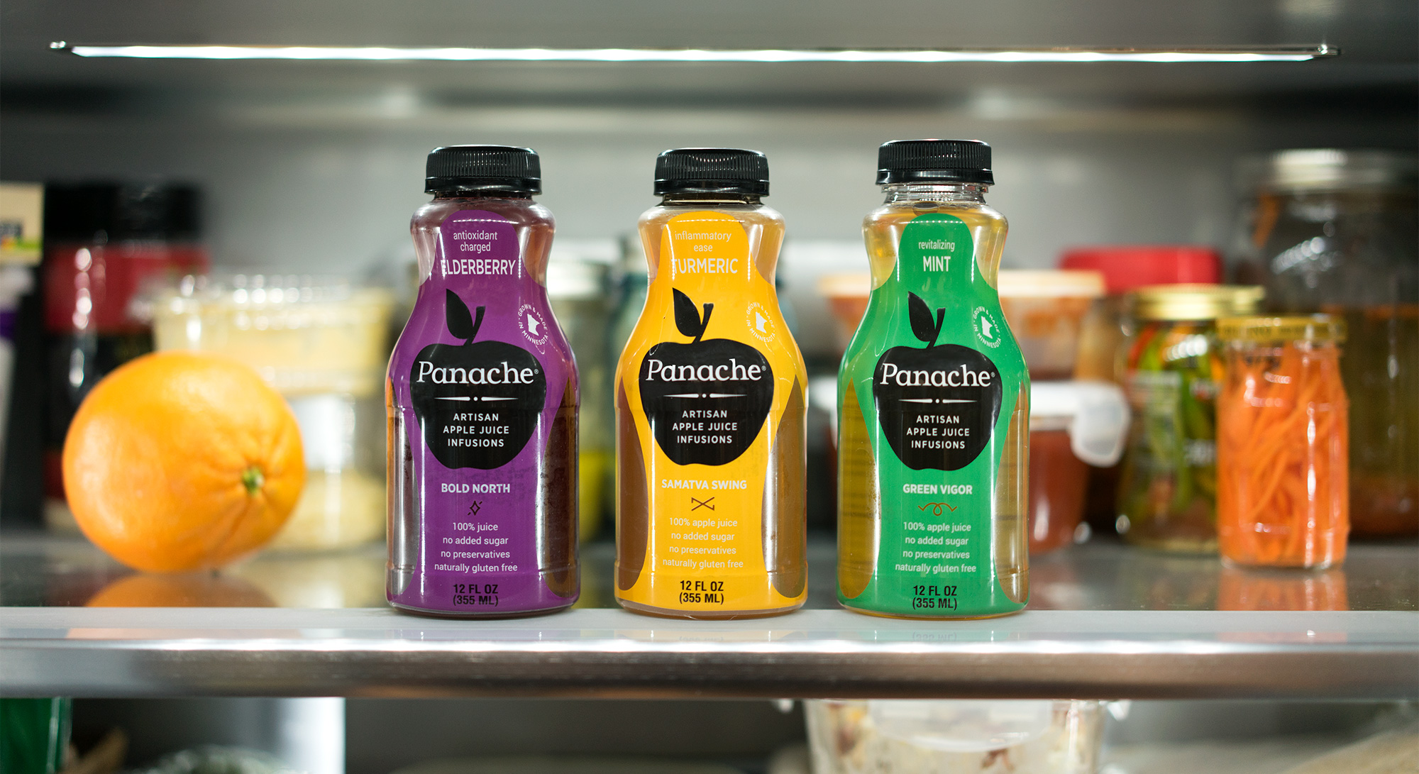*Panache apple juice bottles in fridge