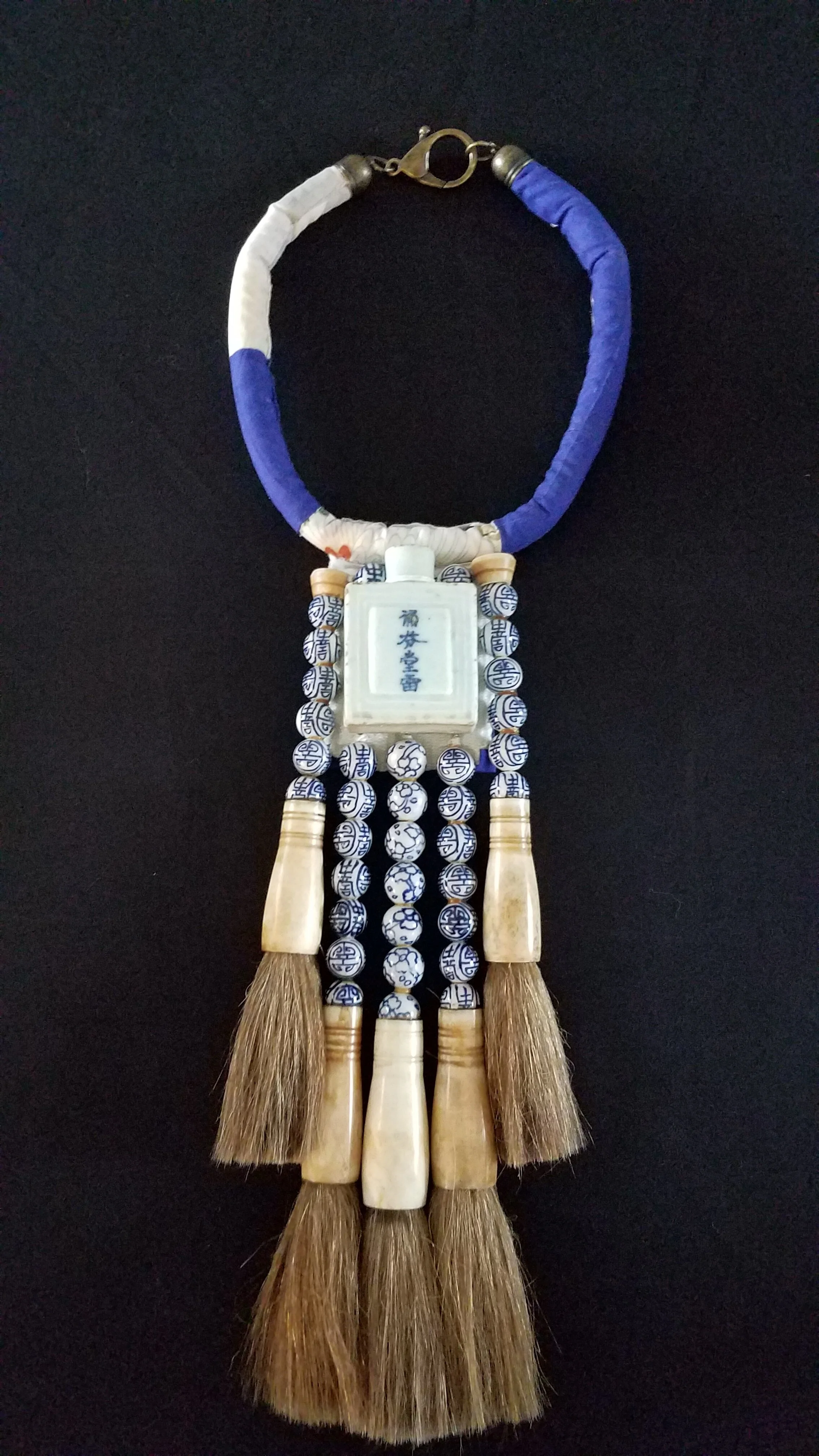 Blue and White Porcelain Calligraphy Brush Necklace