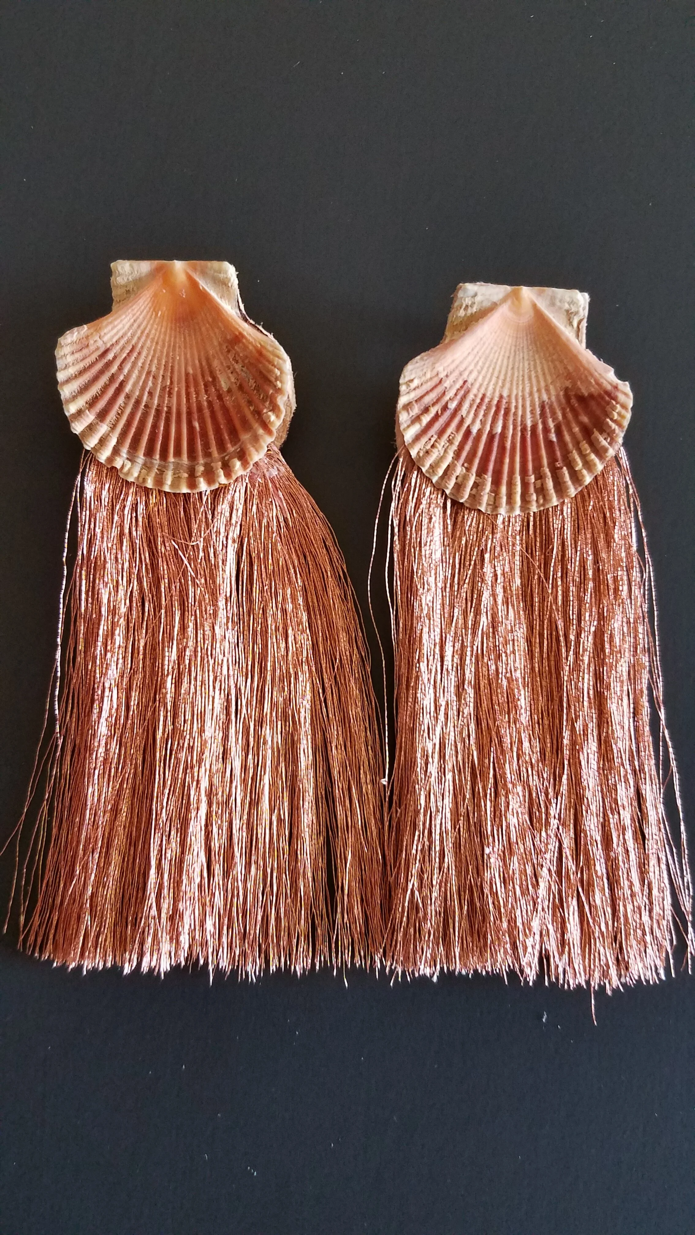 Peach Scallop Tasseled Earrings
