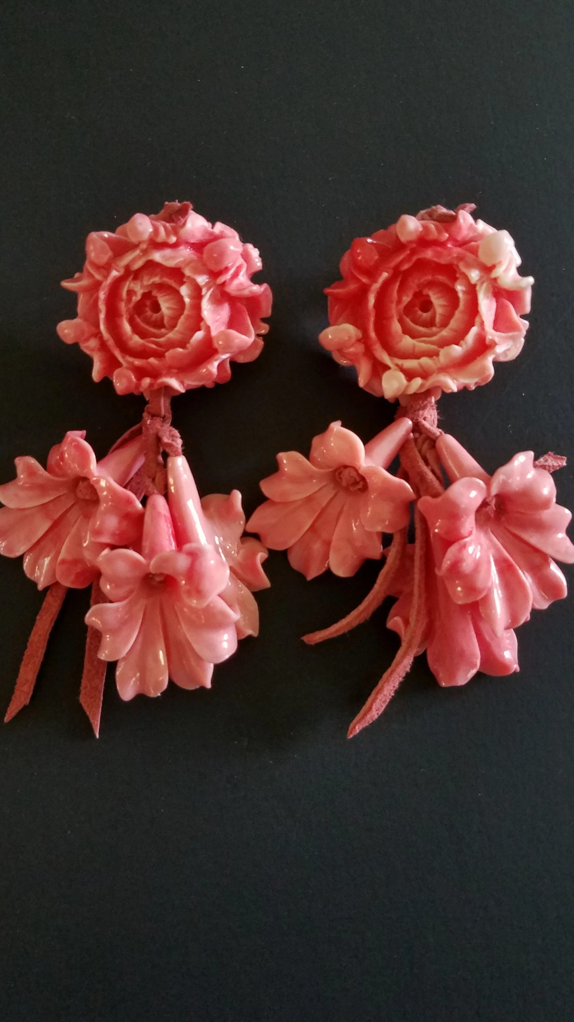 Coral Peony and Lily Earrings