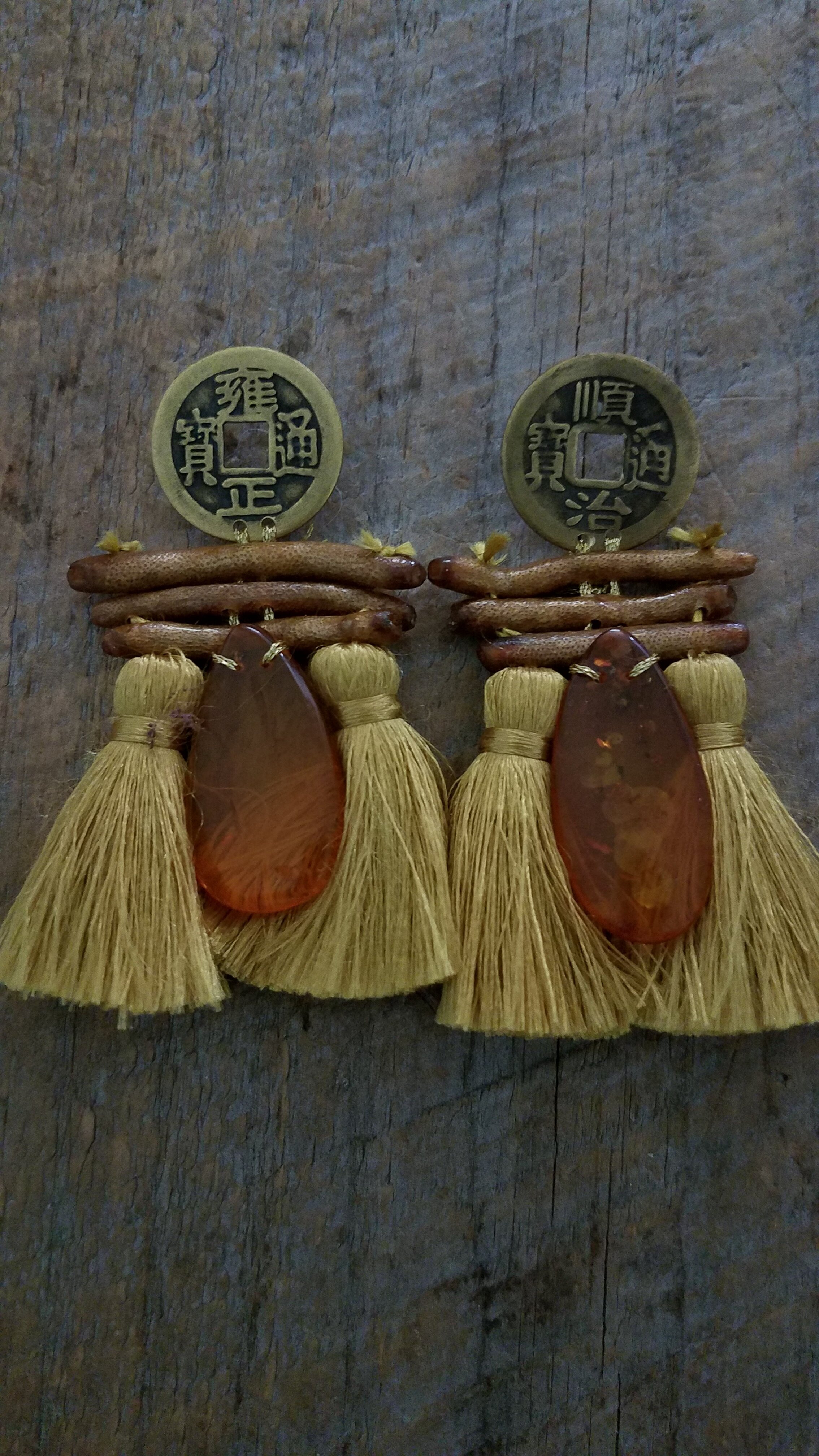 Asian Coin and Amber Tassles