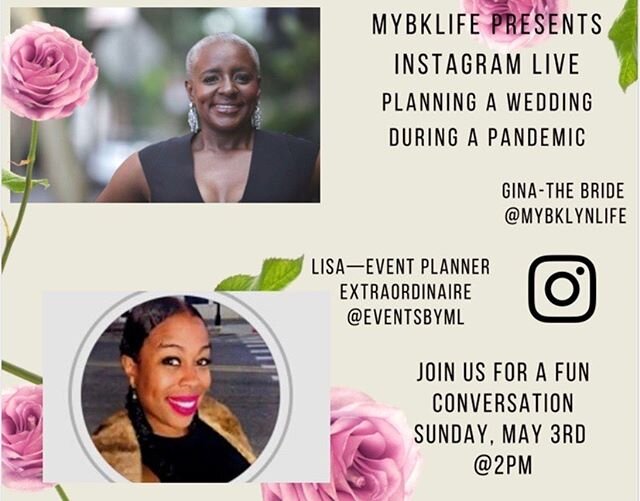 Join us this Sunday - the planner (that's me) and the bride (that's @mybklynlife) for a fun convo! See you then!!! 🥂