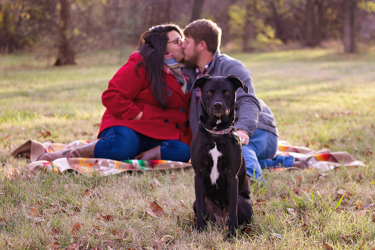 Portrait of Couple Kissing in background of Black Pup.jpg