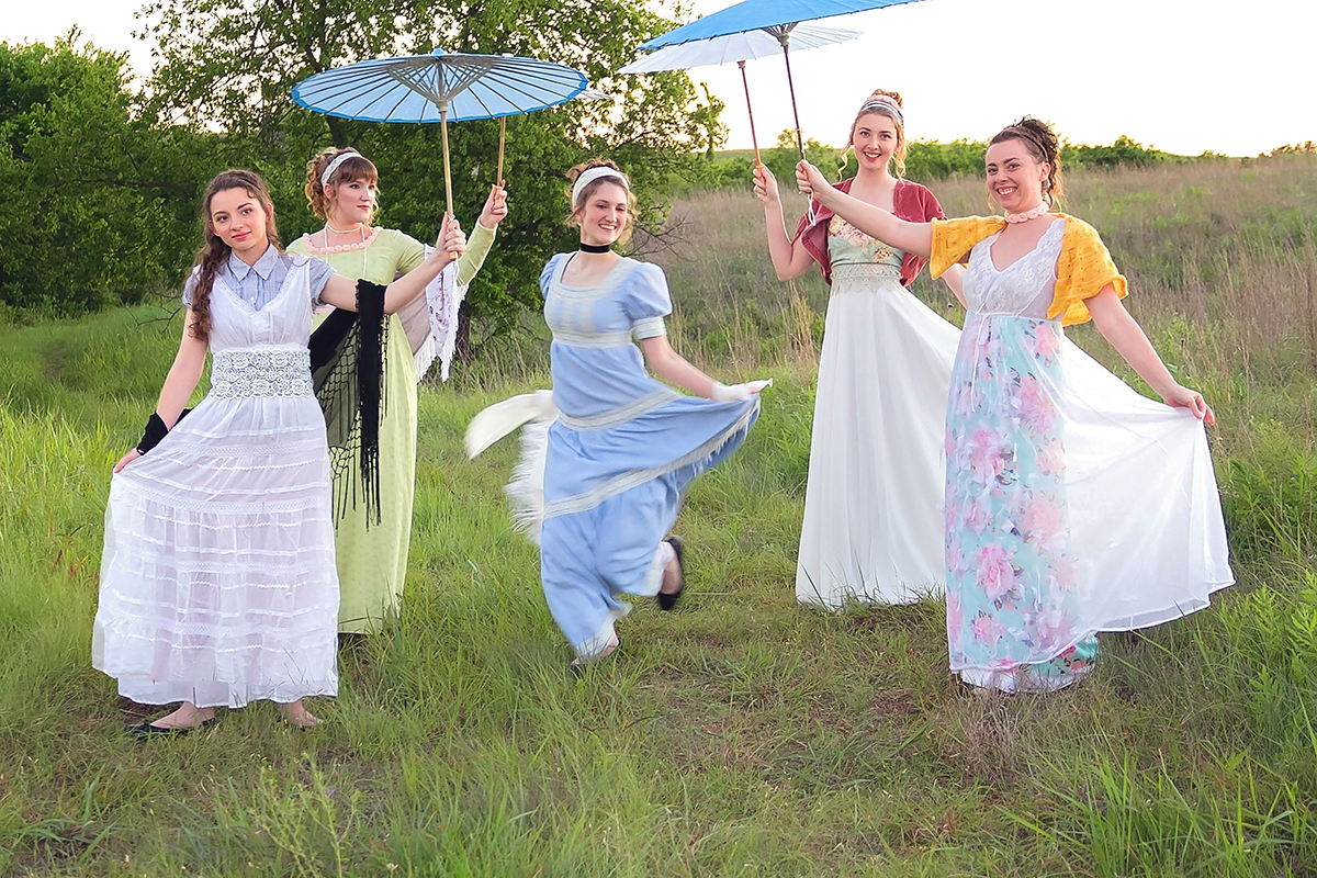 Jane Austen Inspired Shoot at Fort Sill, Oklahoma, The Bennet Sisters at the dance.jpg