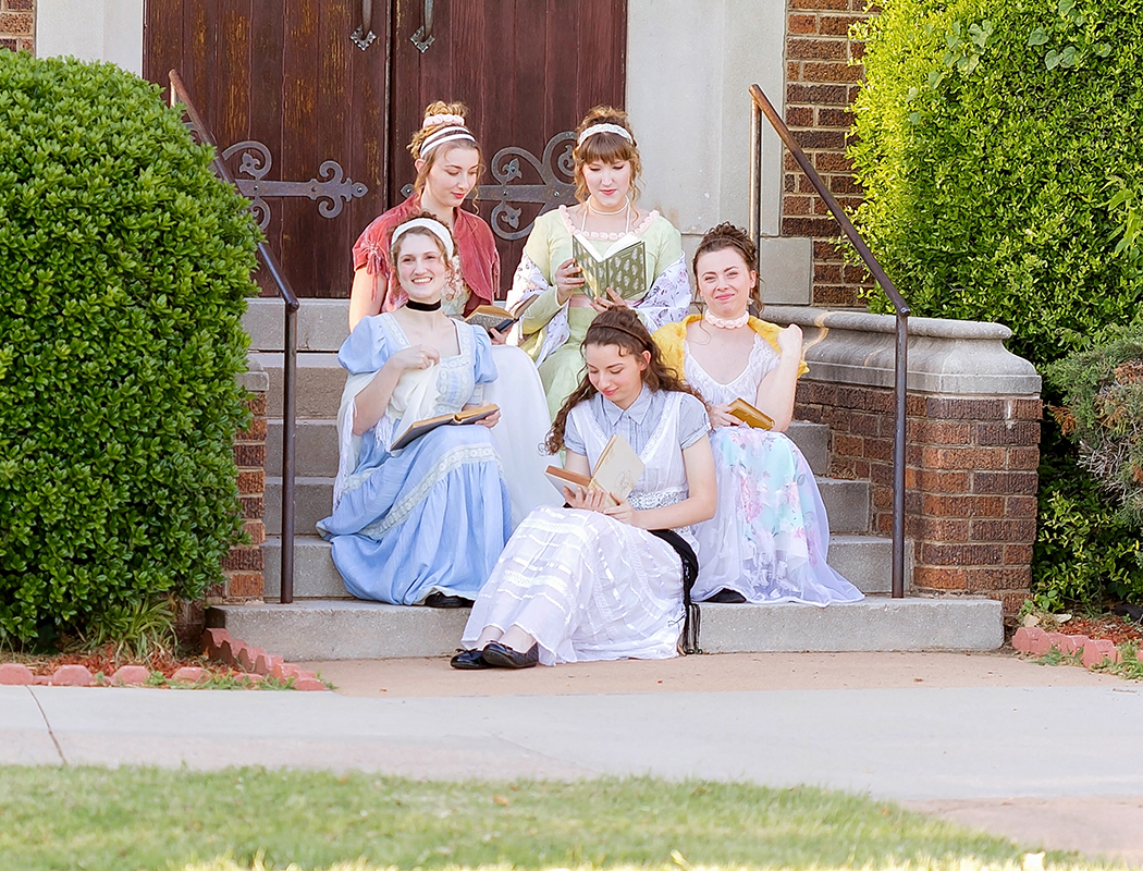 Jane Austen Inspired Shoot at Fort Sill, Oklahoma, The Bennet Sisters waiting on the regiment.jpg