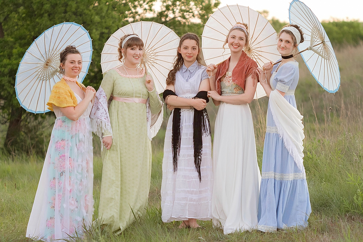 Jane Austen Inspired Shoot at Fort Sill, Oklahoma, The Bennet Sisters with parasols.jpg