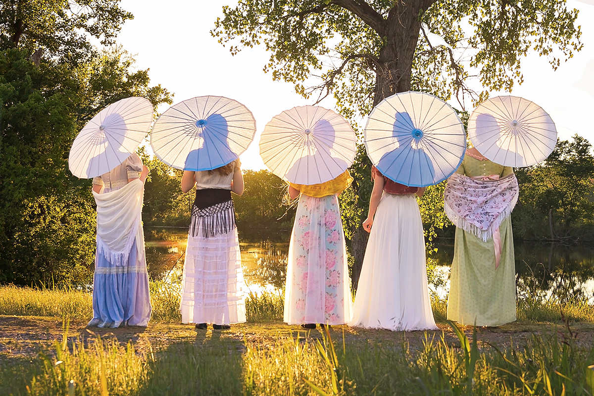 Jane Austen Inspired Shoot at Fort Sill, Oklahoma, The Bennet Sisters looking at the sunset.jpg