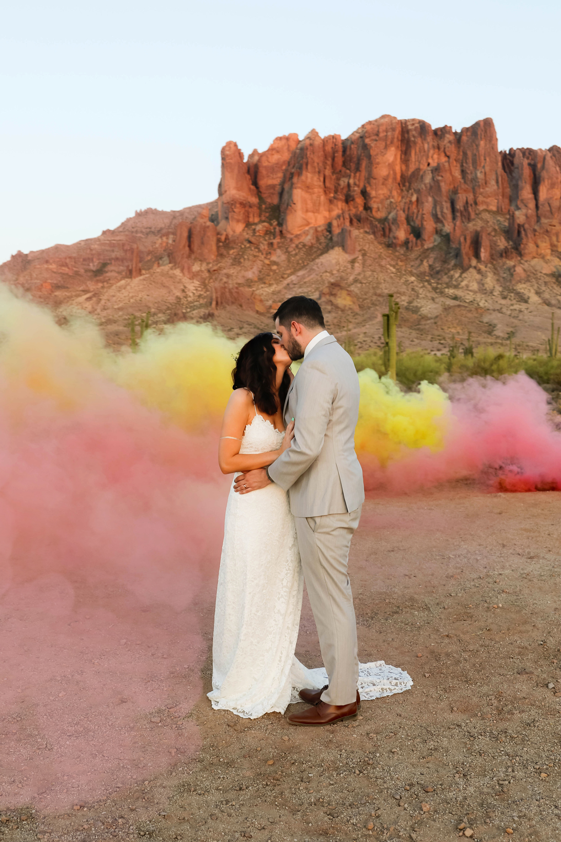 Bohemian Bride and Groom against Colorful Smoke.jpg