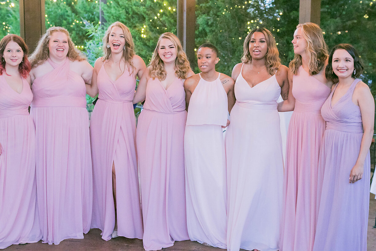 3 shades of pink- bridesmaids laughing- parsons wedding- rose briar place- oklahoma city weddings.jpg