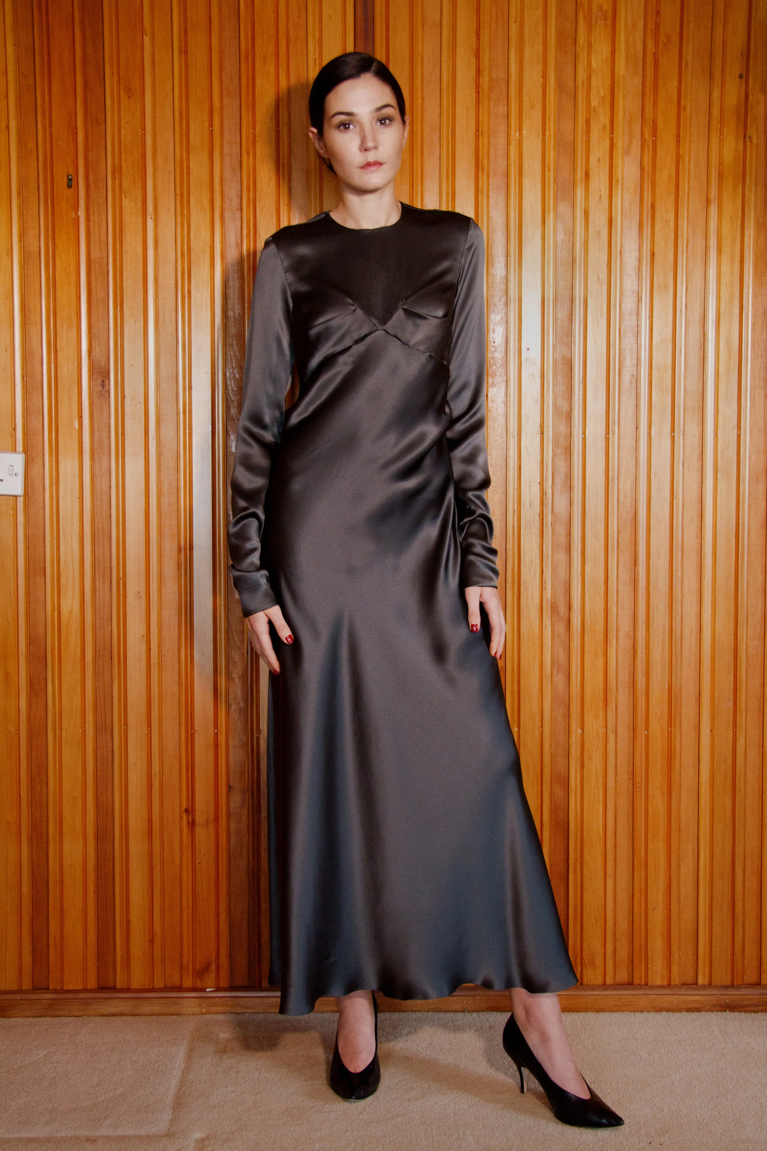 black satin dress