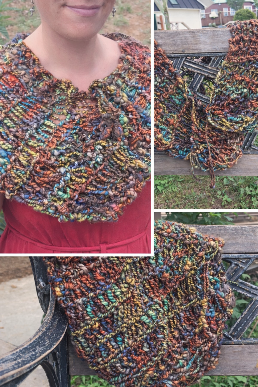 hand spun art yarn free knitting wrap pattern