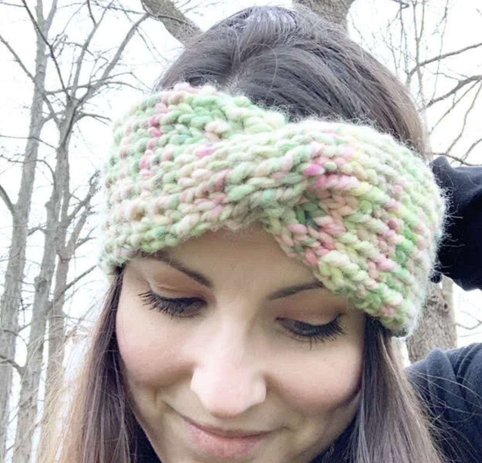 free hand spun yarn twist head band knitting pattern