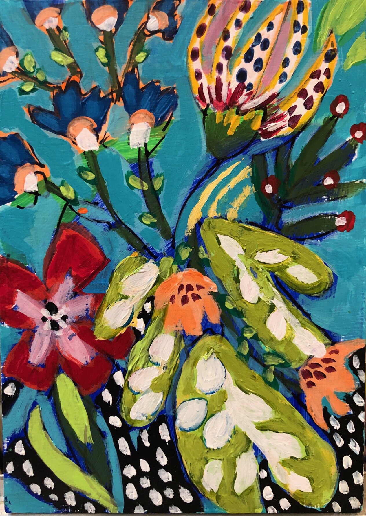 Floral Dance 4, Acrylic on board, 5"x7", SOLD