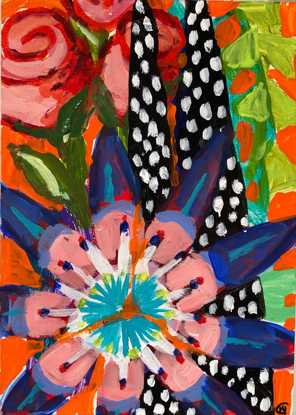 Floral Dance 8, Acrylic on board, 5"x7" SOLD