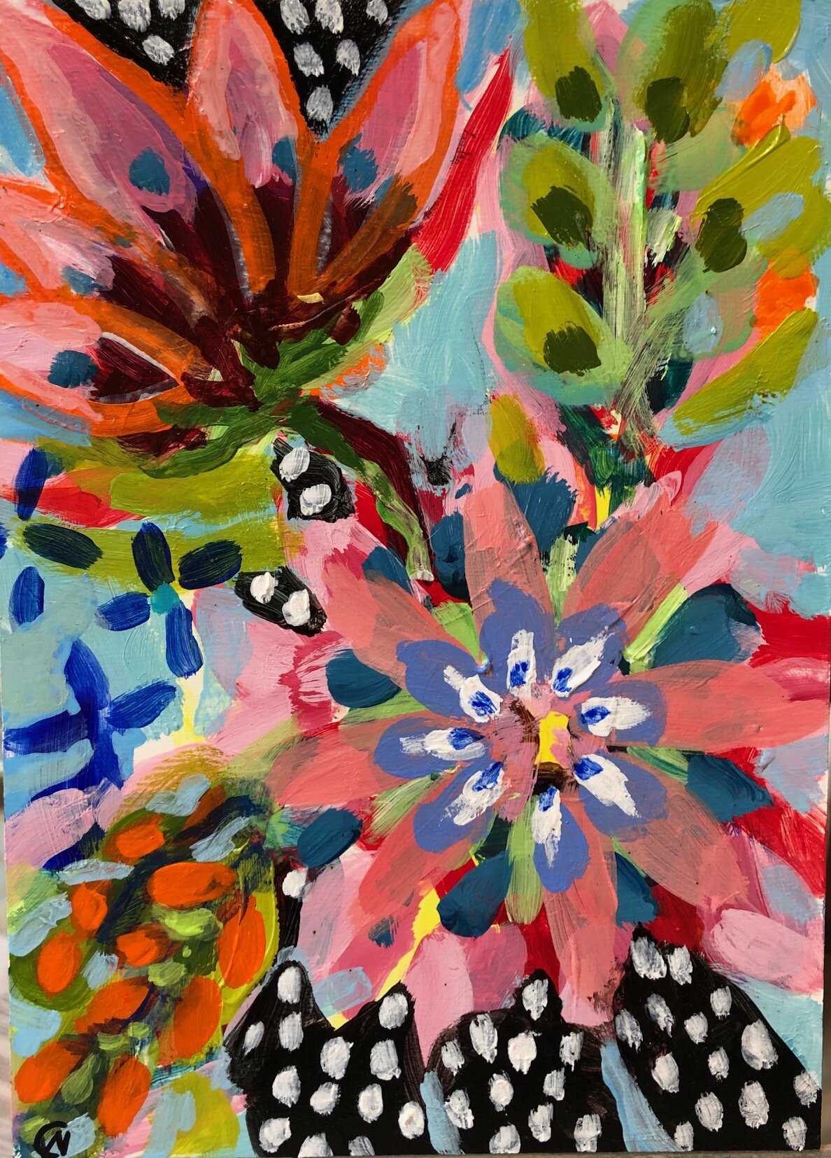 Floral Dance 11, Acrylic on board, 5"x7" SOLD