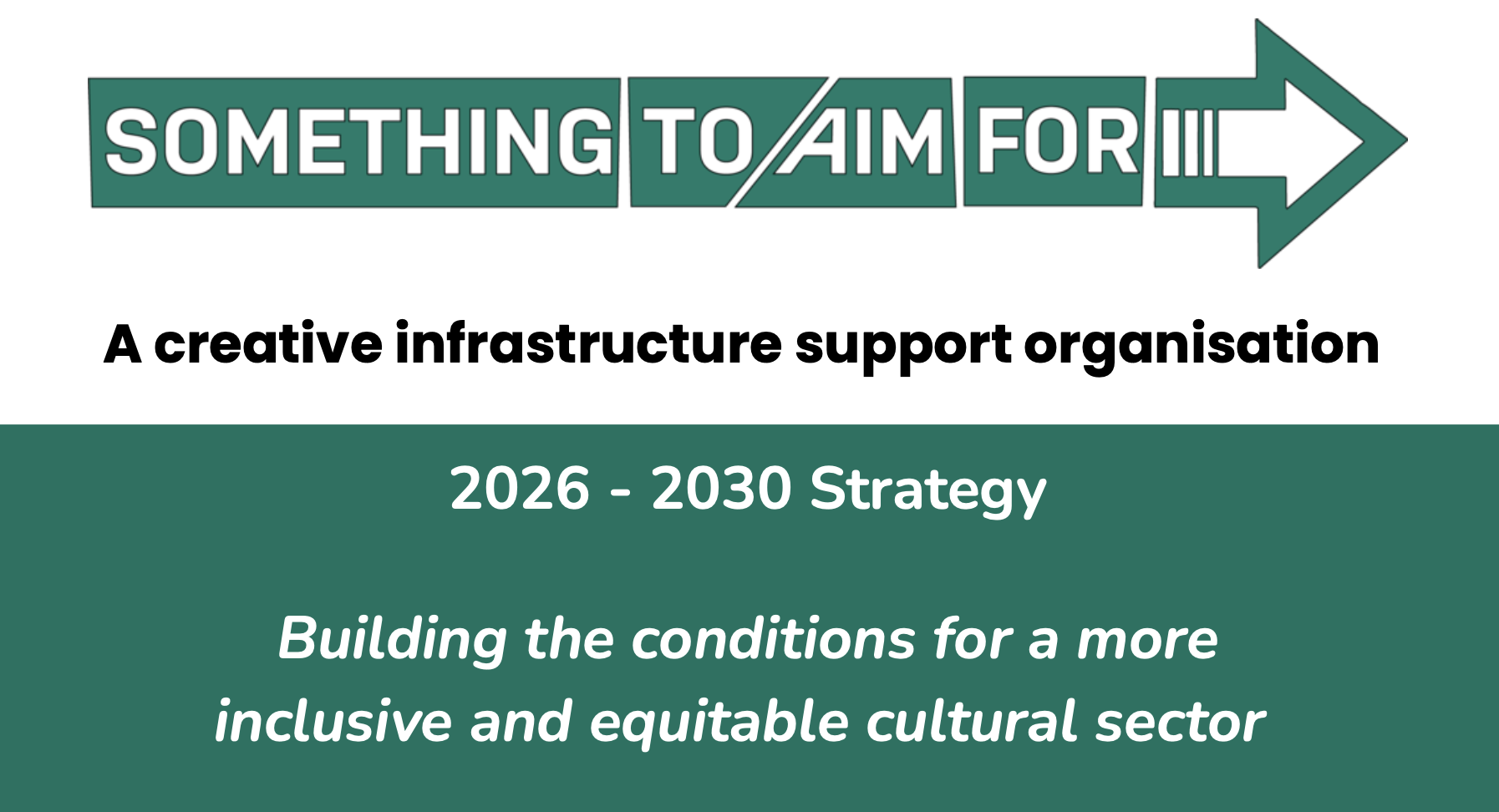 Cover page with bold text saying 2026-2030 strategy, building the conditions for a more inclusive and equitable cultural sector
