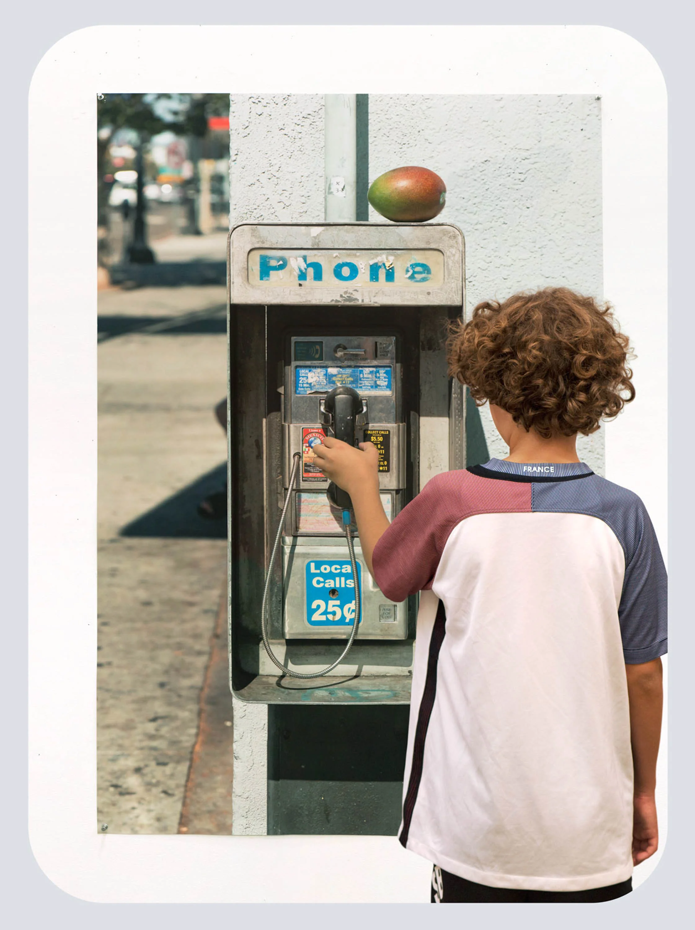 Brandon Lattu, Boy with Image of Payphone, 2016 Inkjet print, aliminum frame Courtesy the artist, Koenig & Clinton, New York. Photo/ Brandon Luttu, Los Angeles