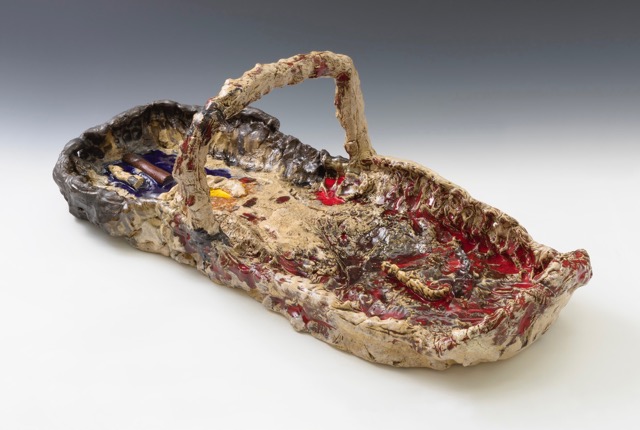 STERLING RUBY BASKET (6176), 2016 Ceramic 12 1/4 × 35 × 14 inches (31.1 × 88.9 × 35.6 cm) © Sterling Ruby Studio. Photo by Robert Wedemeyer. Courtesy Gagosian.