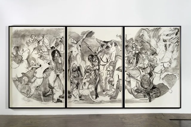 Kara Walker (American, born 1969). 40 Acres of Mules. 2015. Charcoal on three sheets of paper. The Museum of Modern Art, New York. © 2017 Kara Walker