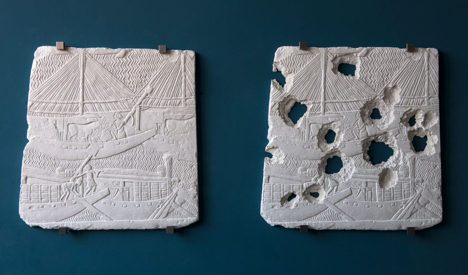 ISIS Bullet Hole Painting (Assyrian Boats) 2016