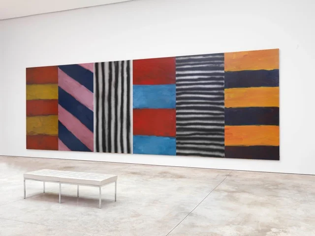 Sean Scully, Blue Note, 2016 Oil and acrylic spray on aluminum Courtesy the artist and Cheim and Read