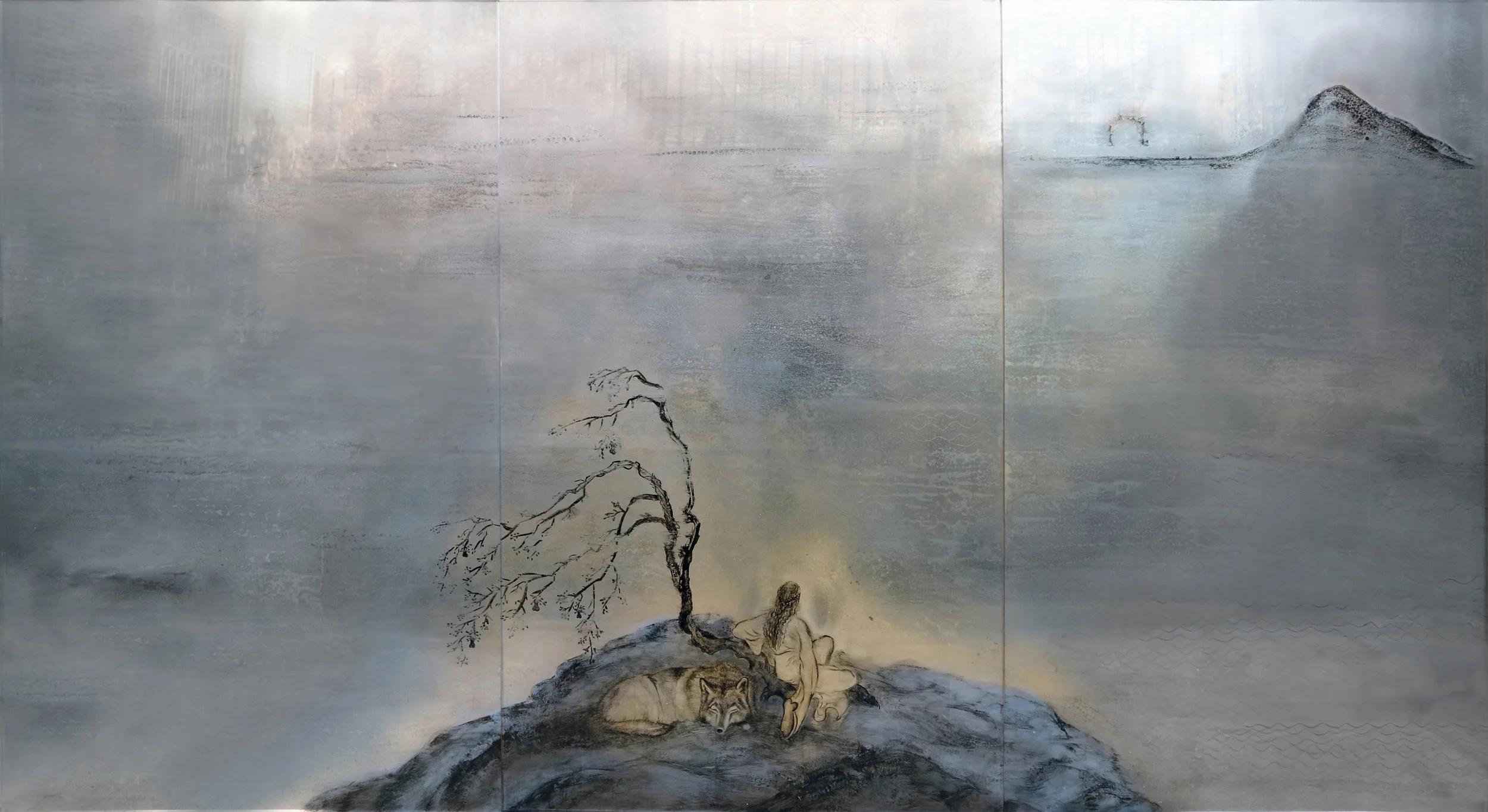 Jennifer Wen Ma, Eight Views of Paradise Interrupted , Ink, paint, acrylic panels, paper, projection. Sandra Gering Inc, New York, 2017 Photo by Daniel Terna