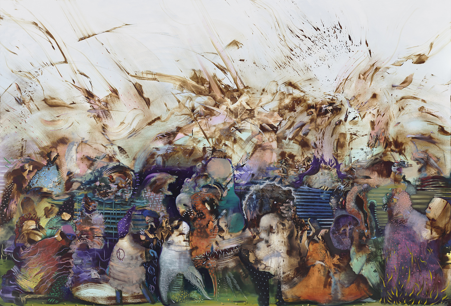 Ali Banisadr, We work in shadows, 2017 Oil on linen Courtesy the Artist and Sperone Westwater, New York