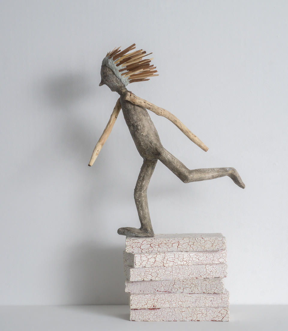Runaway, clay, wood, resin, paint, 2018