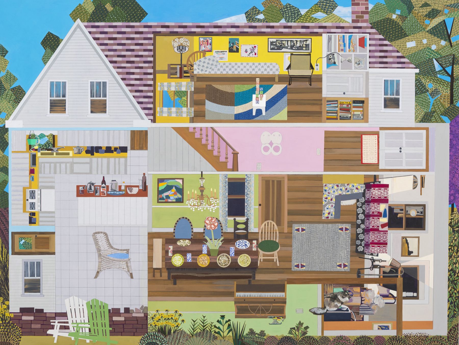 Ann Toebbe Friends: Lisa and Tim, 2018 gouache, paper collage and pencil on panel 30 x 40 inches