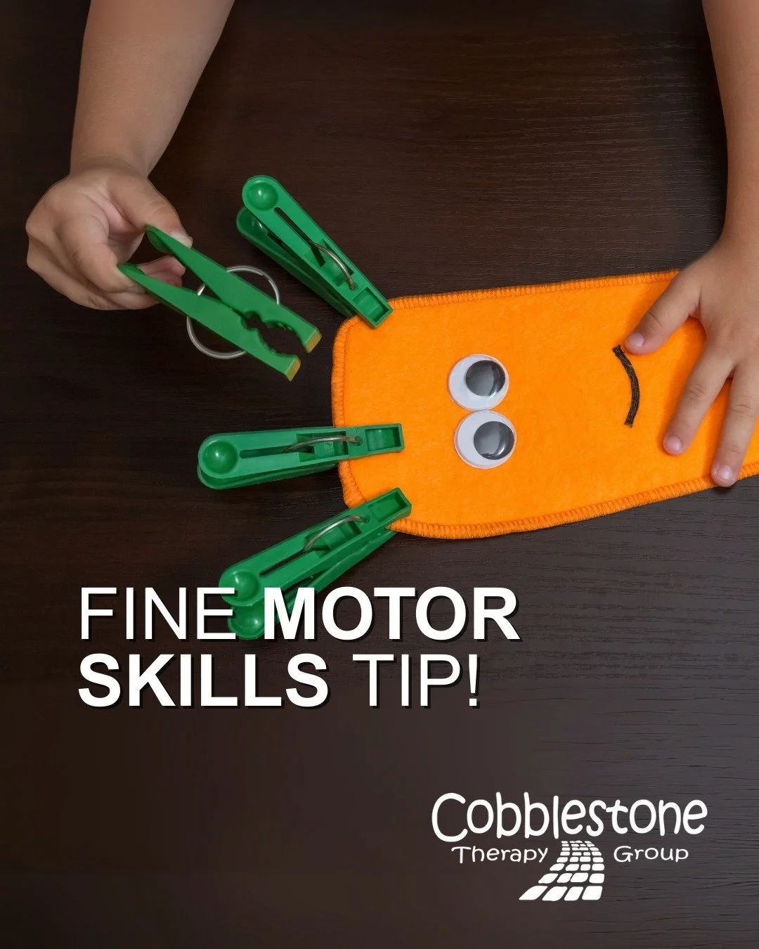 Play with clothespins or tongs to help strengthen little hands and improve coordination. These simple activities make a big impact on skills needed for writing, dressing, and more!

#FineMotorMonday #CobblestoneTherapy ##therapytipsTherapyTips